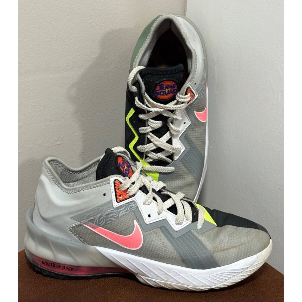 Nike Size 6.5 Youth Space Jam LeBron 18 Low GS Gray Black White Kids Shoes